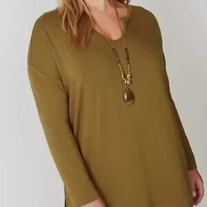 J Jill Pure Jill XL‎ Tranquility Fleece Tunic Top Mustard Green Soft Stretch $89
